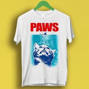 Paws Jaws Cat Design Meme Tee Gamer Cult Movie Music T Shirt